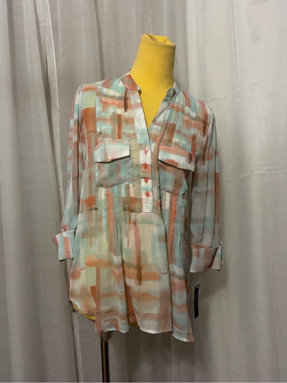 Zac & Rachel Mint and Coral Abstract Print Tunic Blouse